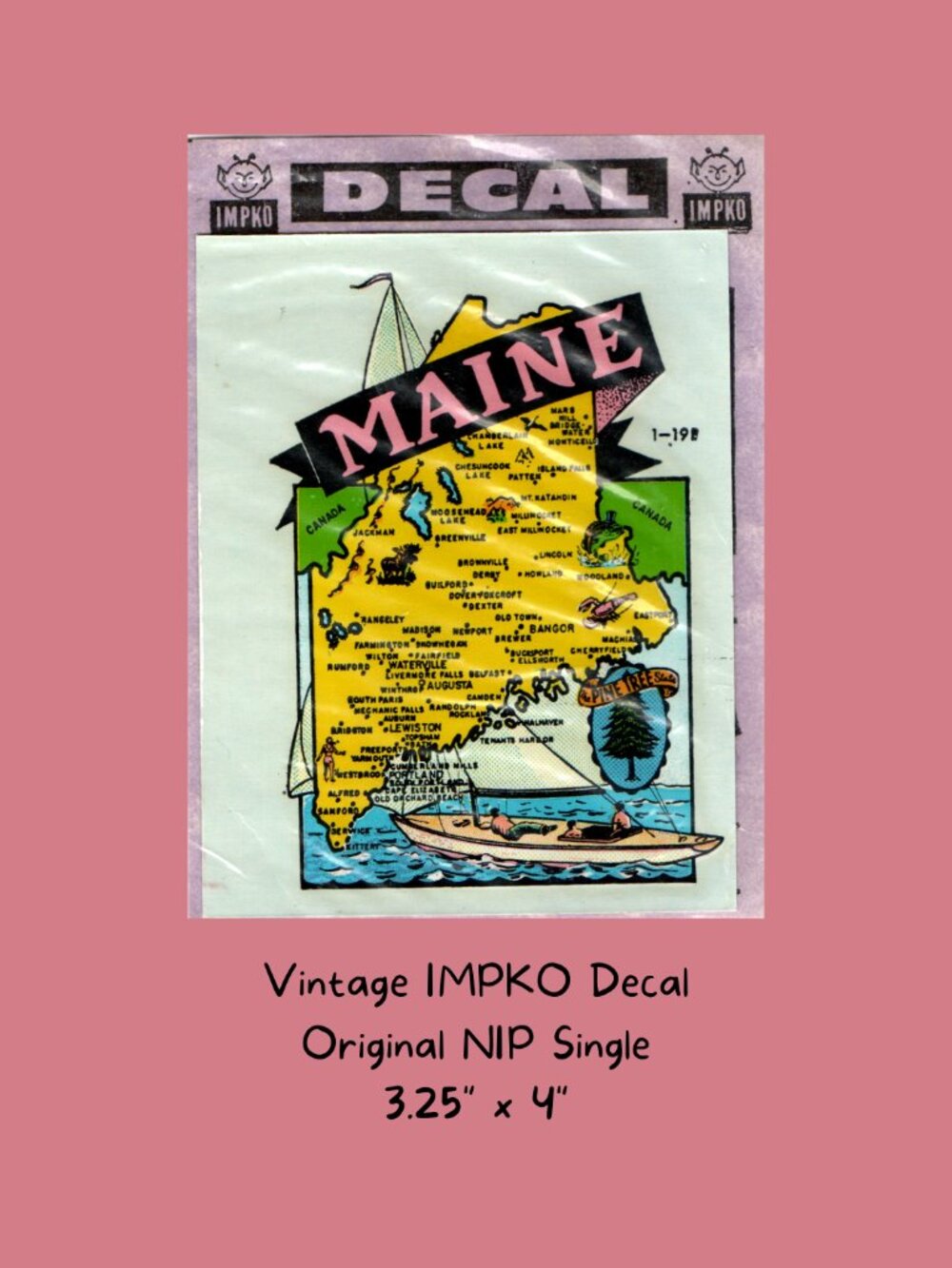 Maine State Vintage IMPKO Water Slide Decal Travel Souvenir